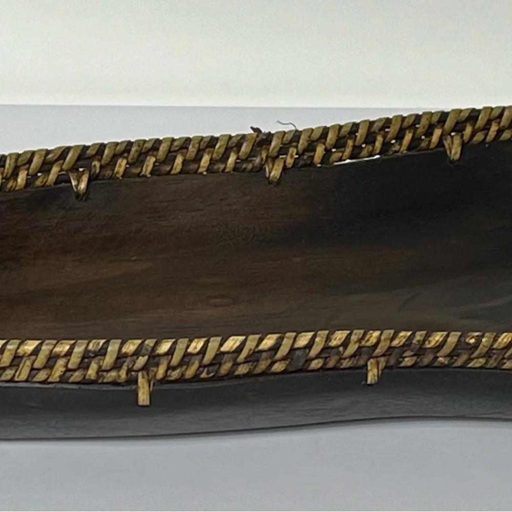 Vintage Wood and Wicker Carved‎ Pig Basket Fruit Trinket Tray 18.5" Long - Picture 2 of 10